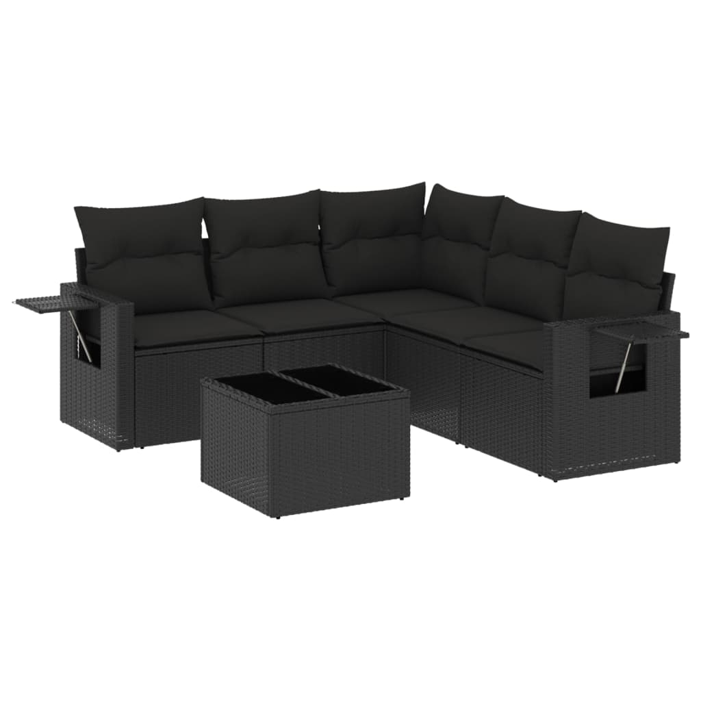 Set mobilier de grădină cu perne, 6 piese, negru, poliratan GartenMobel Dekor