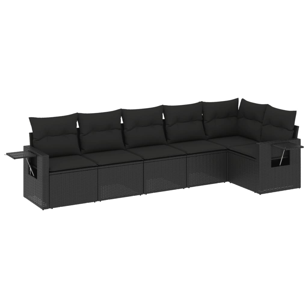 Set mobilier de grădină cu perne, 6 piese, negru, poliratan GartenMobel Dekor