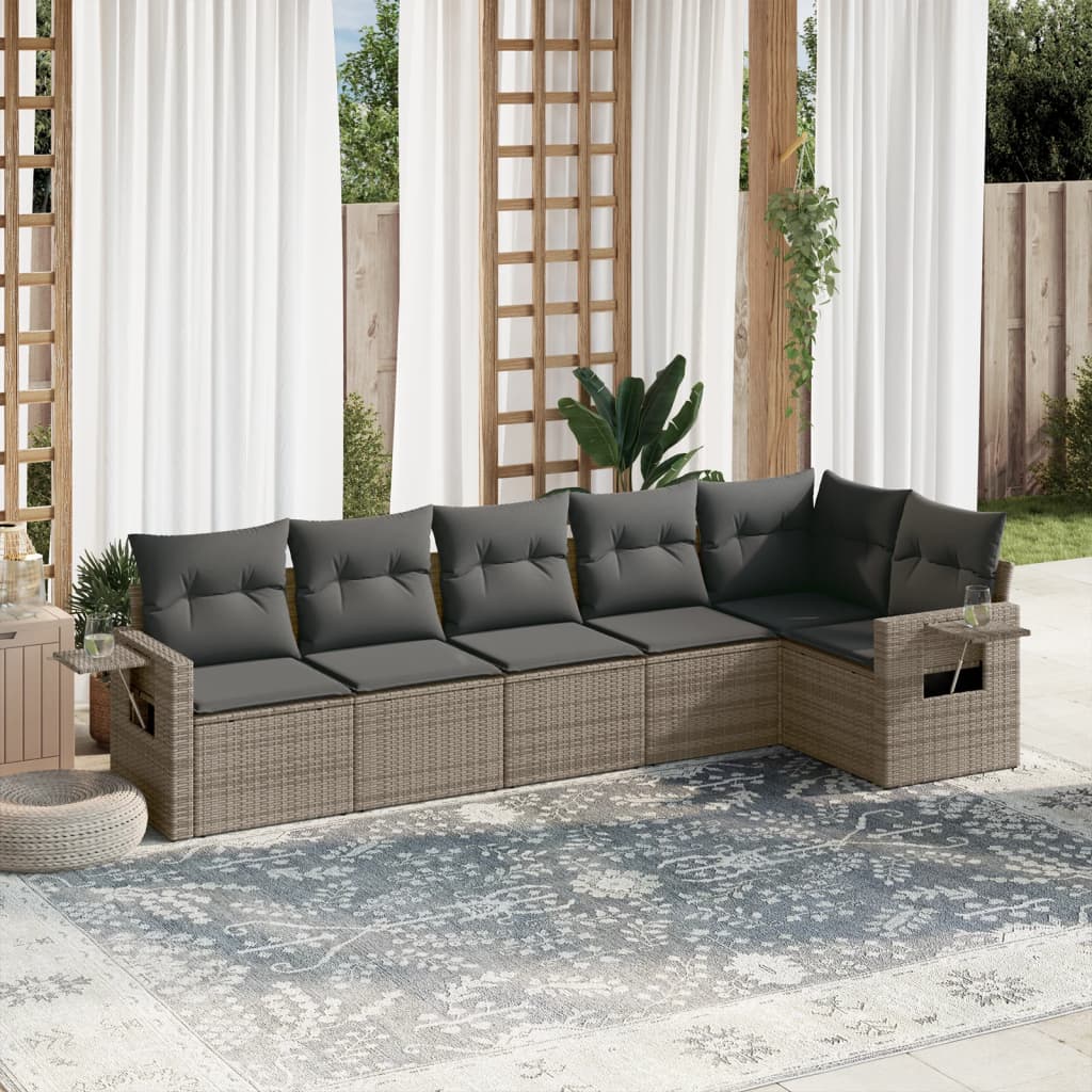 Set mobilier grădină cu perne, 6 piese, gri, poliratan GartenMobel Dekor