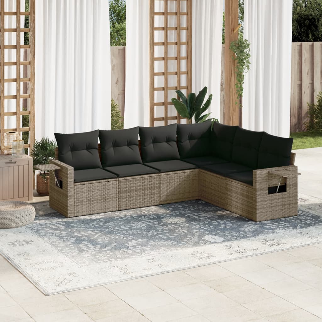 Set mobilier grădină cu perne, 6 piese, gri, poliratan GartenMobel Dekor