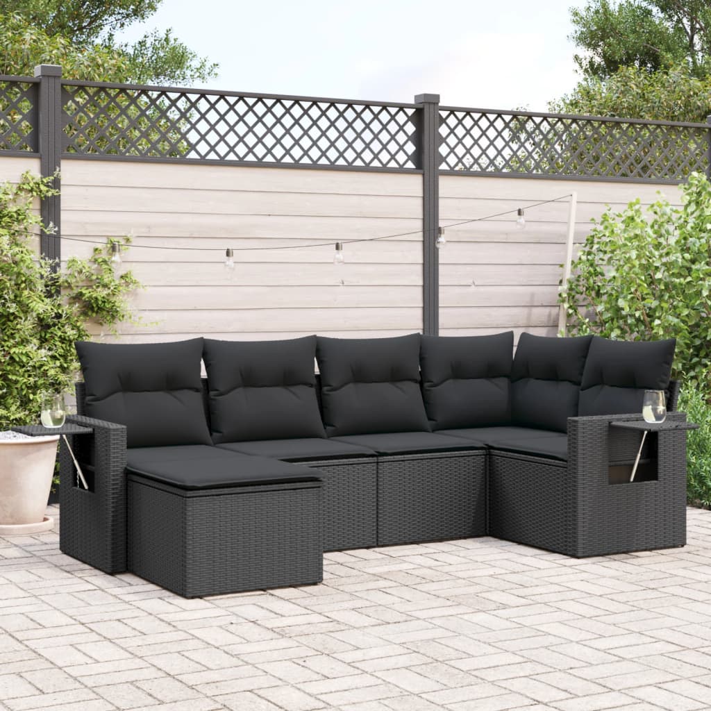 Set mobilier de grădină cu perne, 6 piese, negru, poliratan GartenMobel Dekor