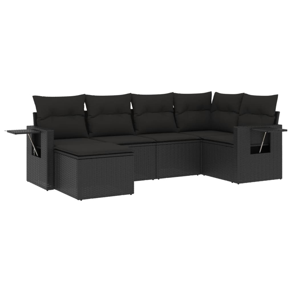 Set mobilier de grădină cu perne, 6 piese, negru, poliratan GartenMobel Dekor