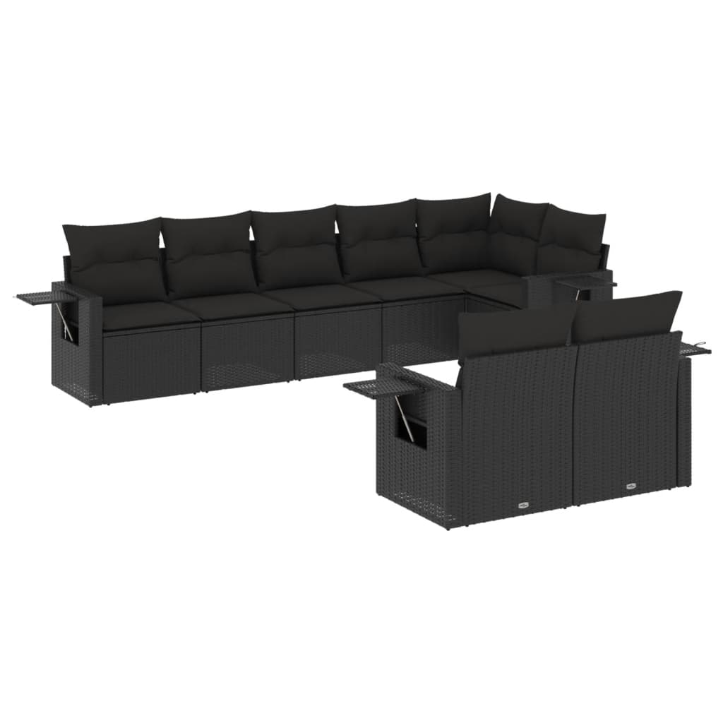 Set mobilier de grădină cu perne, 8 piese, negru, poliratan GartenMobel Dekor
