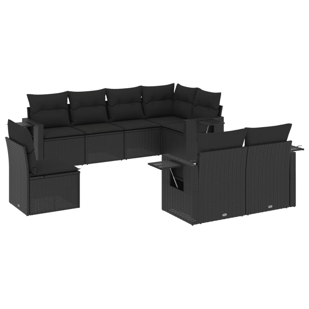 Set mobilier de grădină cu perne, 8 piese, negru, poliratan GartenMobel Dekor