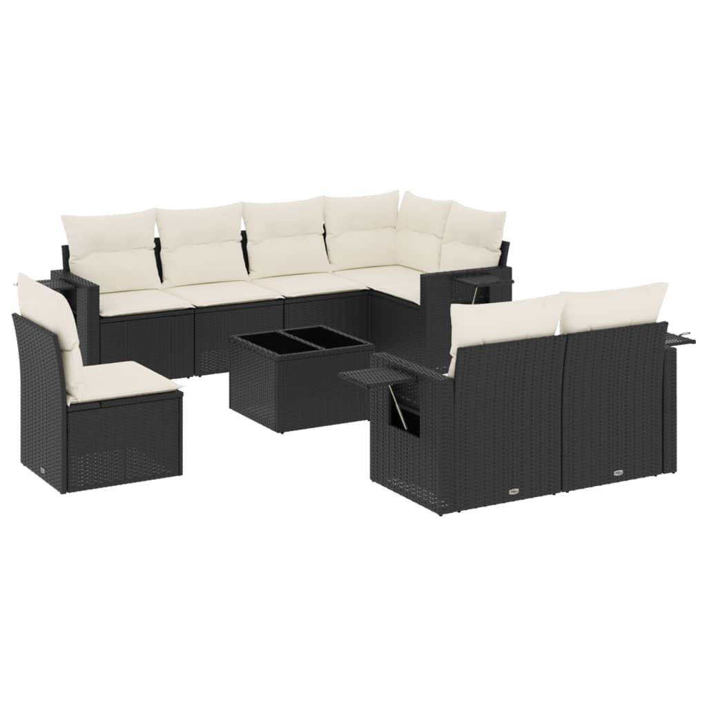 Set mobilier de grădină cu perne, 9 piese, negru, poliratan GartenMobel Dekor