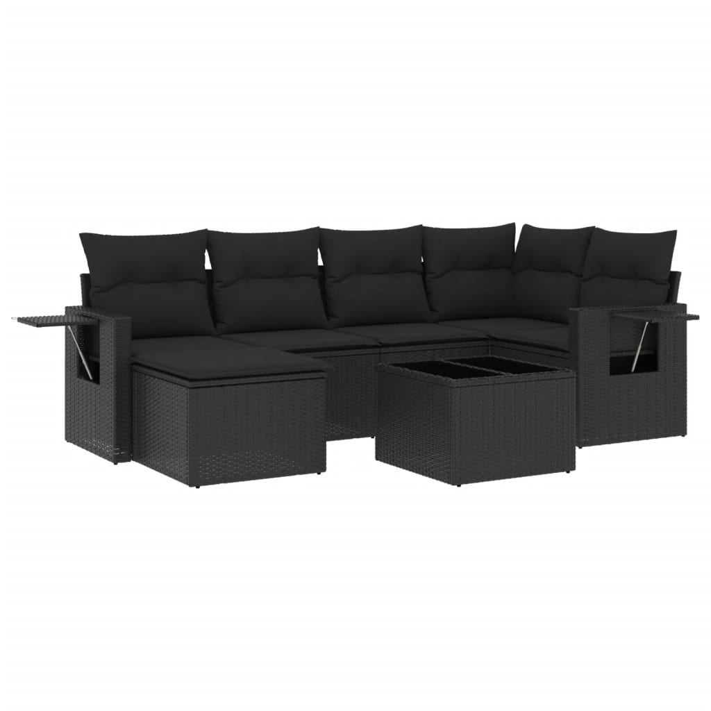 Set canapele de grădină cu perne, 7 piese, negru, poliratan GartenMobel Dekor
