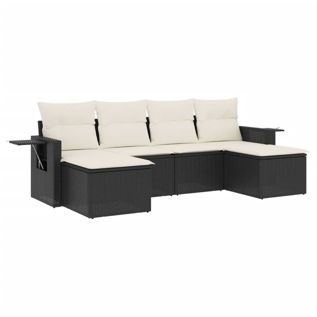 Set mobilier de grădină cu perne, 6 piese, negru, poliratan GartenMobel Dekor