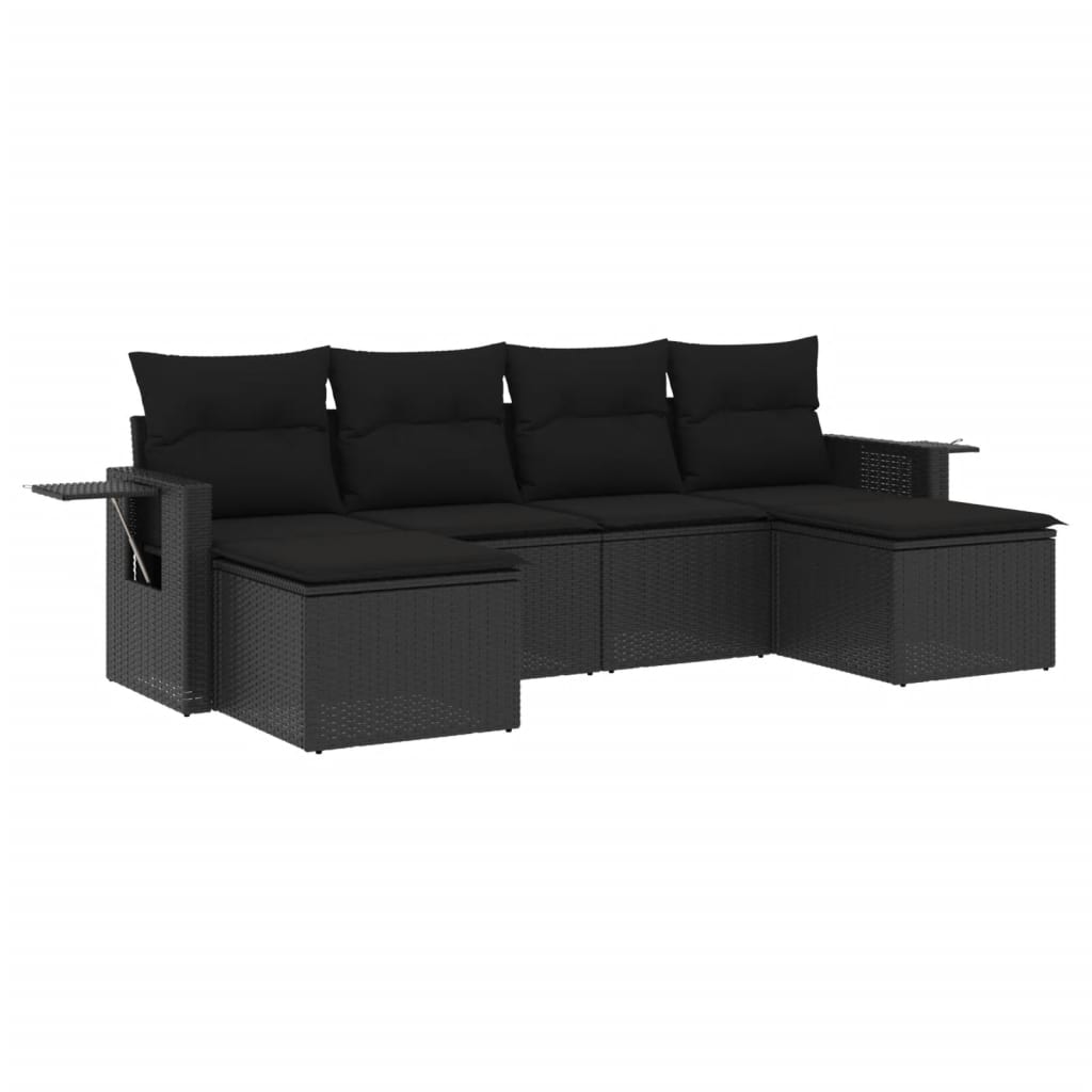 Set mobilier de grădină cu perne, 6 piese, negru, poliratan GartenMobel Dekor