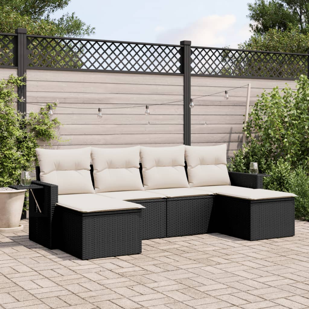 Set mobilier de grădină cu perne, 6 piese, negru, poliratan GartenMobel Dekor