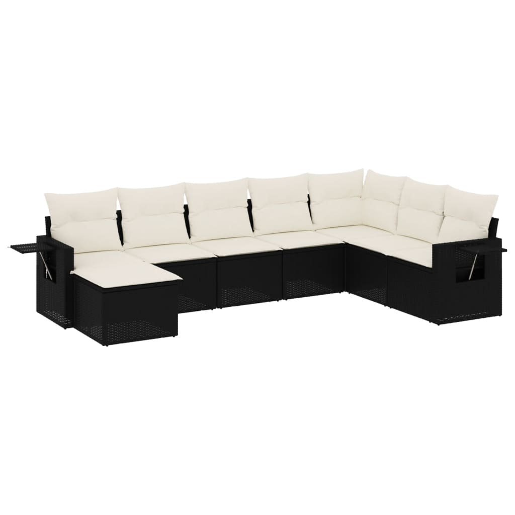 Set mobilier de grădină cu perne, 8 piese, negru, poliratan GartenMobel Dekor