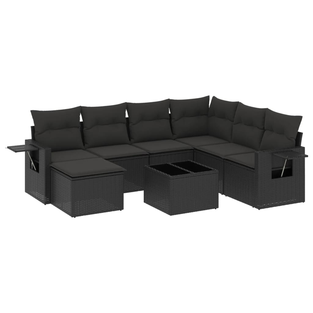 Set mobilier de grădină cu perne, 8 piese, negru, poliratan GartenMobel Dekor