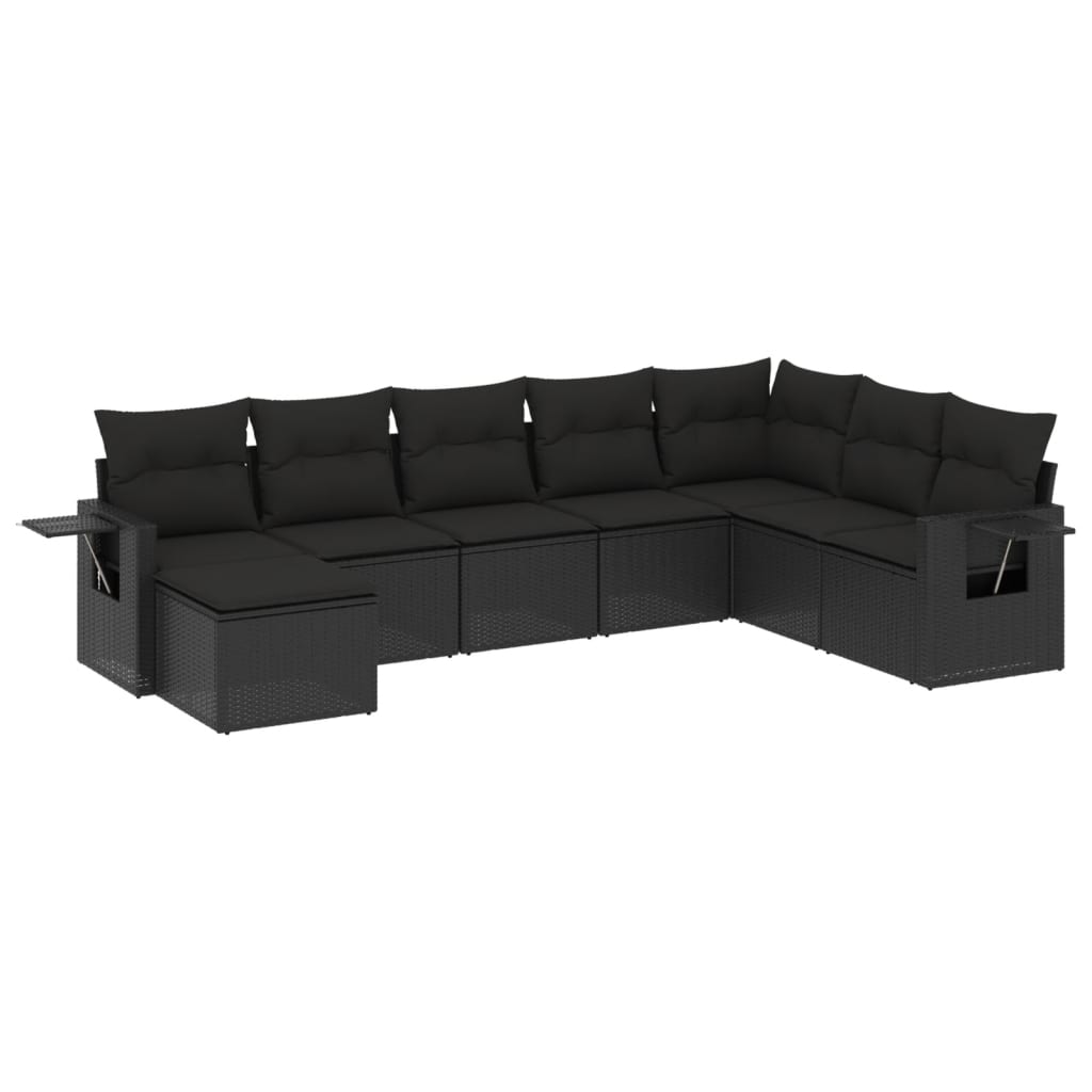 Set mobilier de grădină cu perne, 8 piese, negru, poliratan GartenMobel Dekor