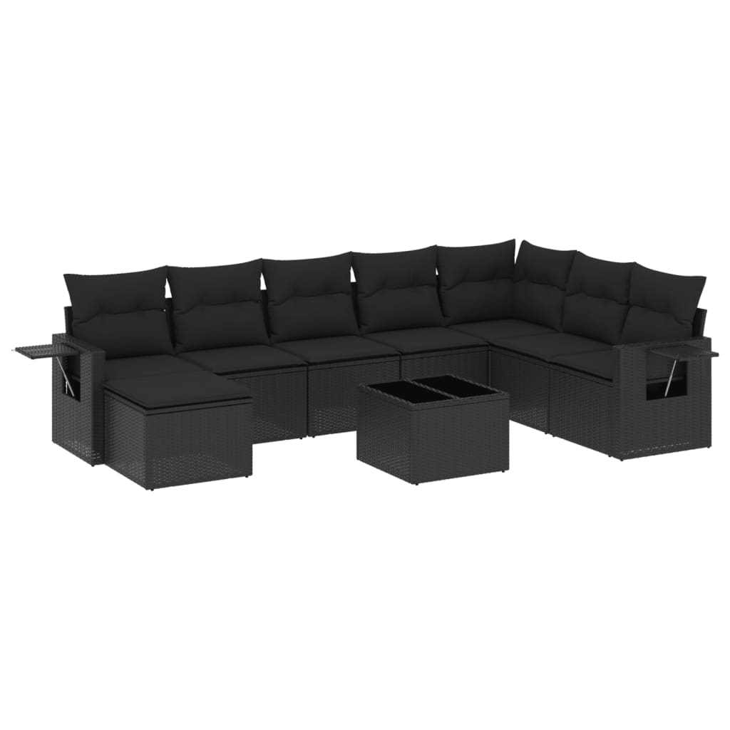Set mobilier de grădină cu perne, 9 piese, negru, poliratan GartenMobel Dekor