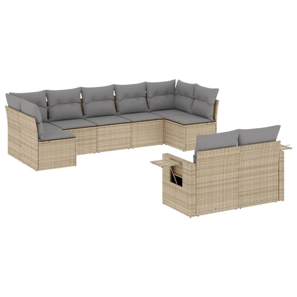 Set canapele de grădină, 9 piese, cu perne, bej, poliratan GartenMobel Dekor