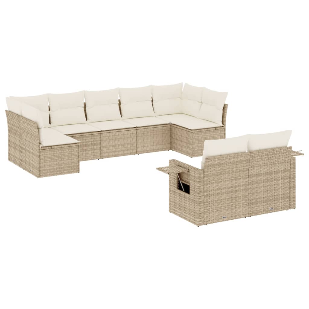 Set canapele de grădină, 9 piese, cu perne, bej, poliratan GartenMobel Dekor