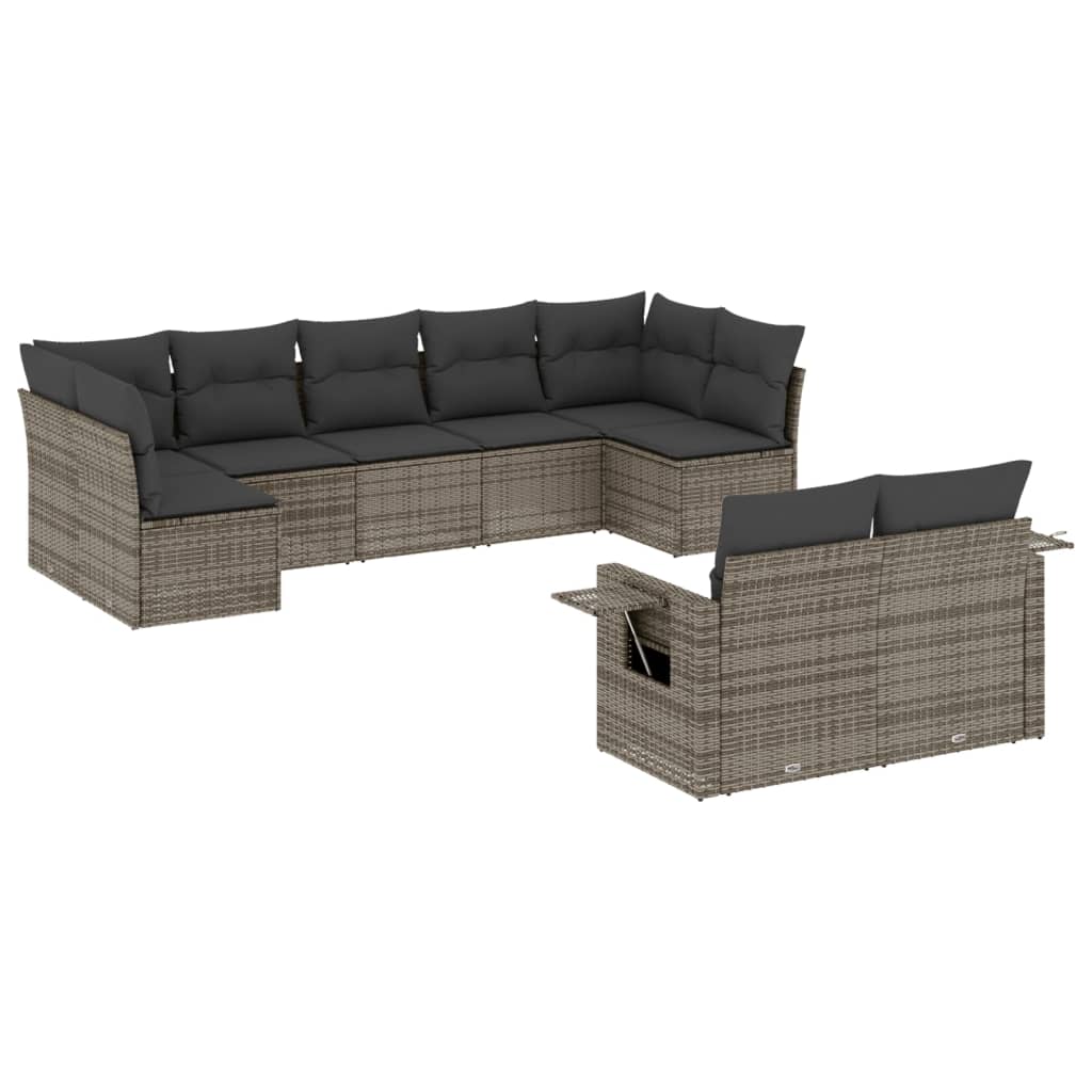Set canapele de grădină, 9 piese, cu perne, gri, poliratan GartenMobel Dekor