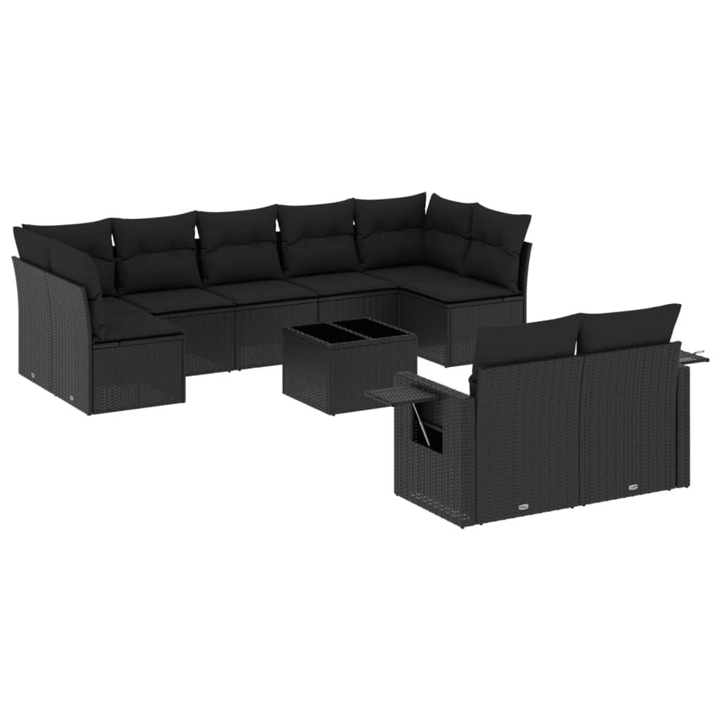 Set canapele de grădină cu perne, 10 piese, negru, poliratan GartenMobel Dekor