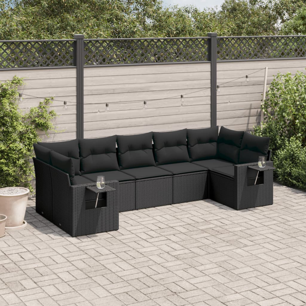 Set canapele de grădină cu perne, 7 piese, negru, poliratan GartenMobel Dekor