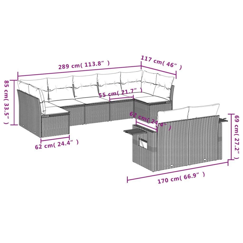 Set mobilier de grădină cu perne, 9 piese, negru, poliratan GartenMobel Dekor
