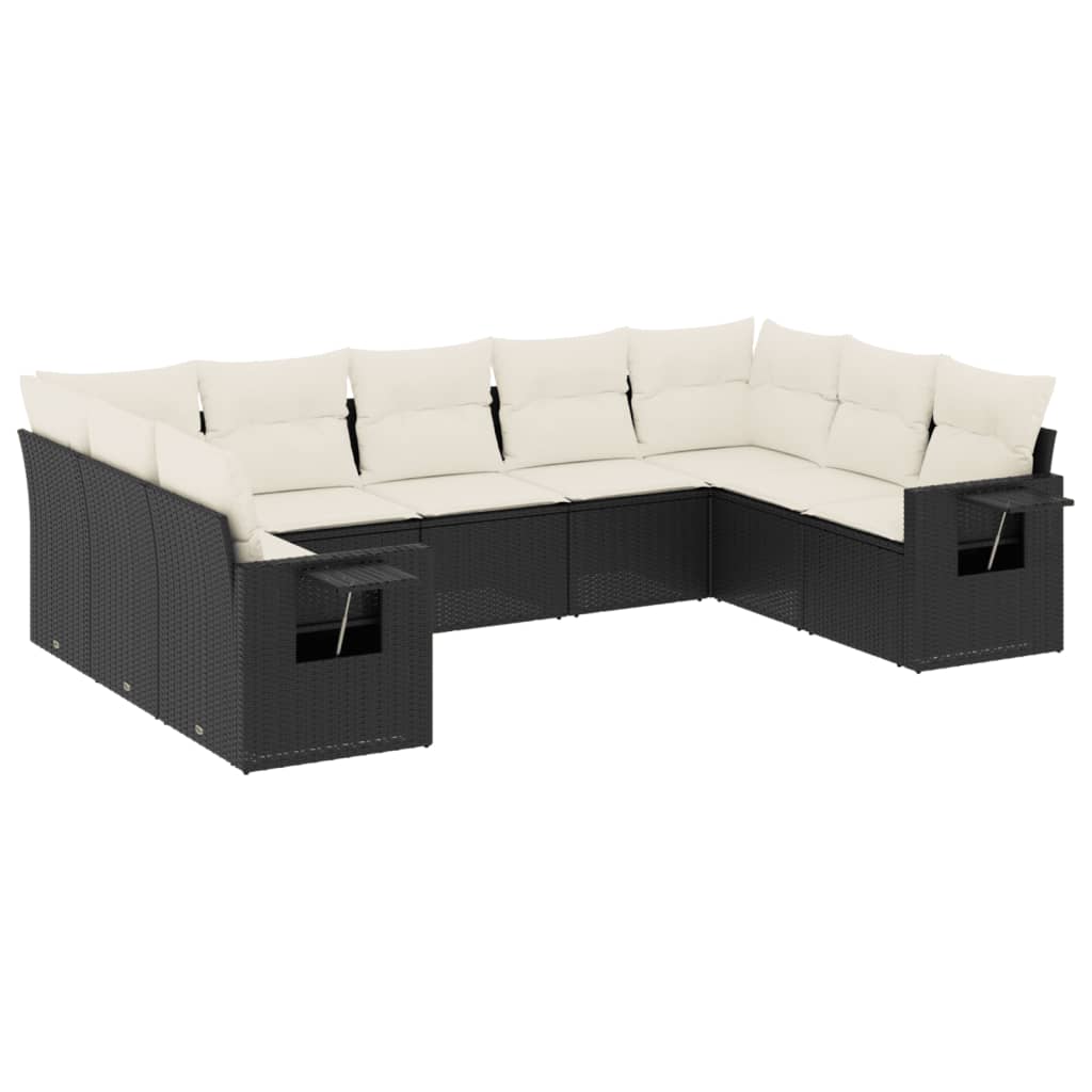 Set mobilier de grădină cu perne, 9 piese, negru, poliratan GartenMobel Dekor