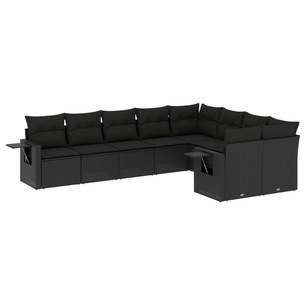 Set mobilier de grădină cu perne, 9 piese, negru, poliratan GartenMobel Dekor