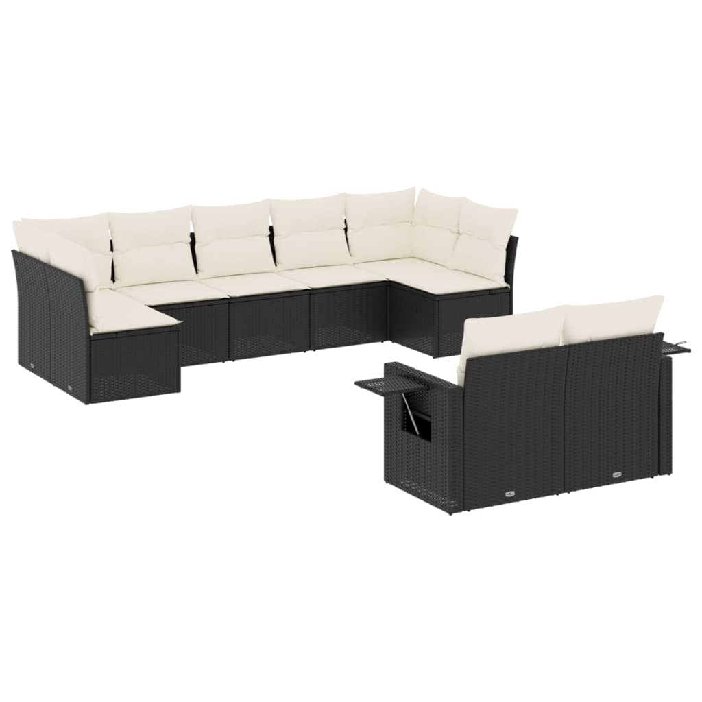 Set mobilier de grădină cu perne, 9 piese, negru, poliratan GartenMobel Dekor