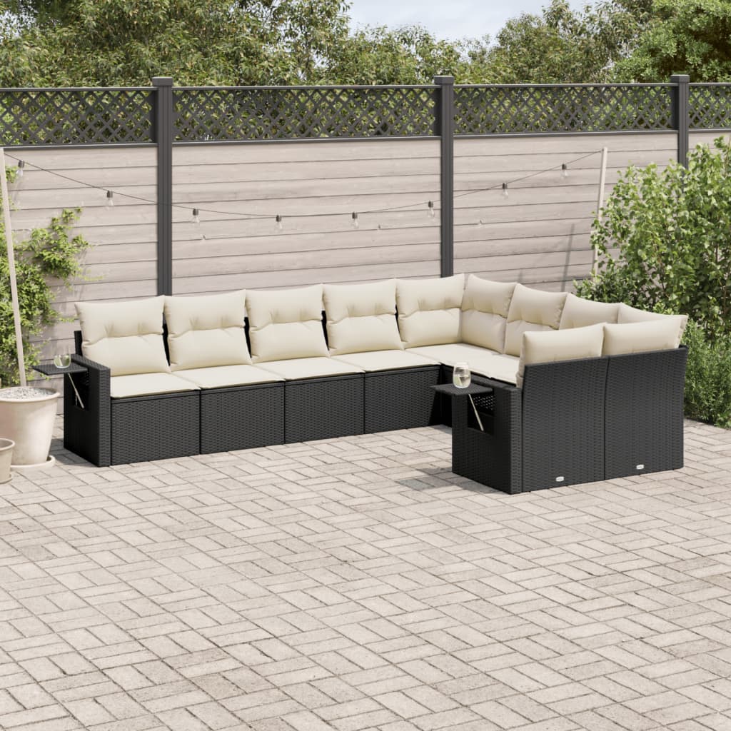 Set mobilier de grădină cu perne, 9 piese, negru, poliratan GartenMobel Dekor