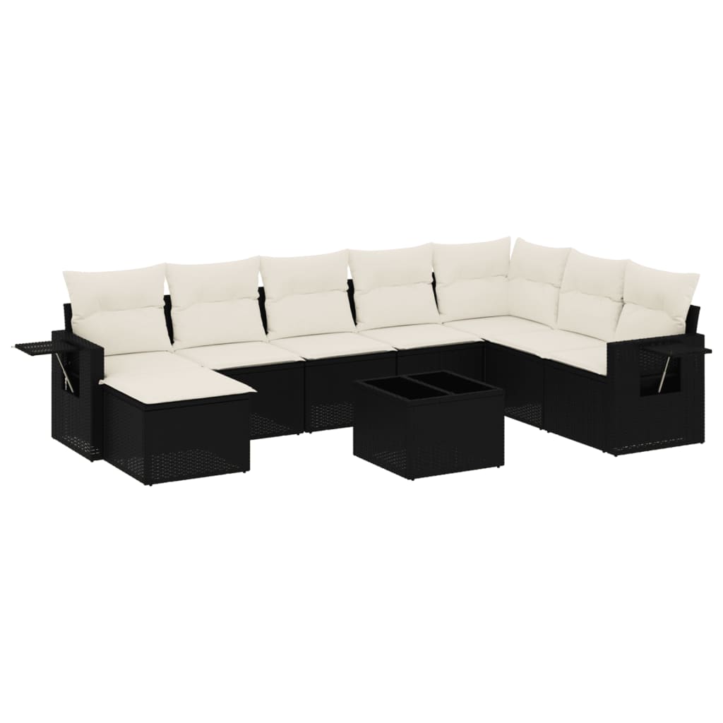 Set mobilier de grădină cu perne, 9 piese, negru, poliratan GartenMobel Dekor