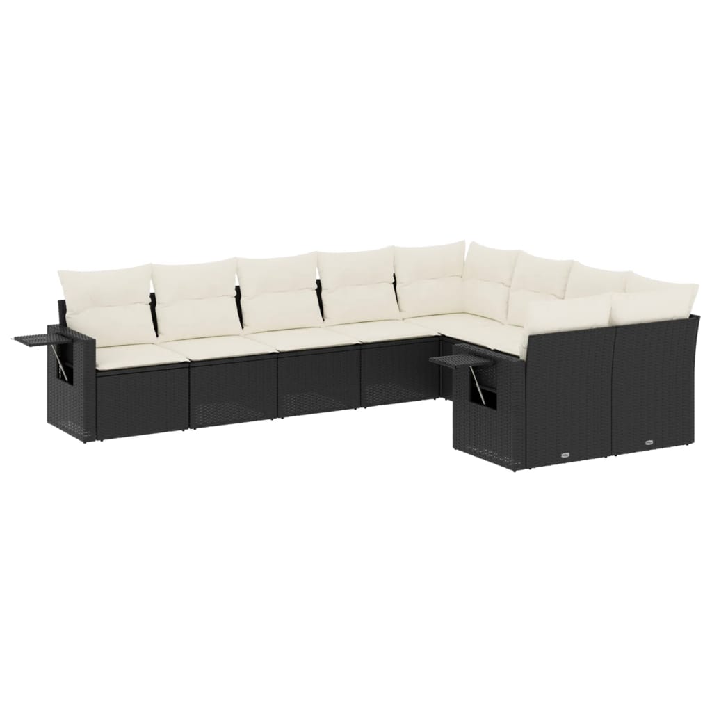 Set mobilier de grădină cu perne, 9 piese, negru, poliratan GartenMobel Dekor
