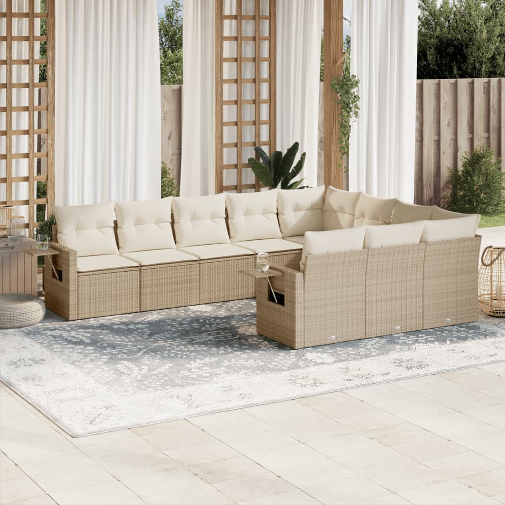 Set canapele de grădină cu perne, 10 piese, bej, poliratan GartenMobel Dekor