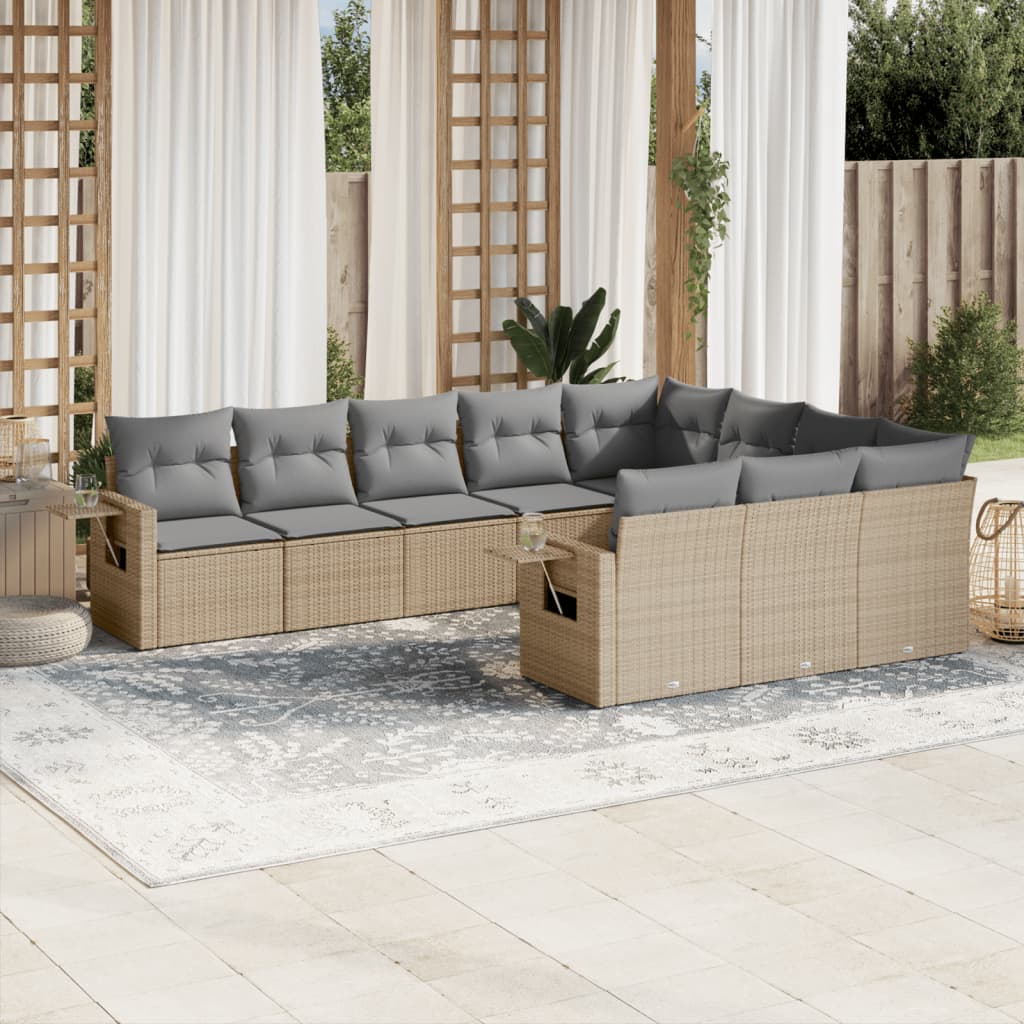 Set canapele de grădină cu perne, 10 piese, bej, poliratan GartenMobel Dekor