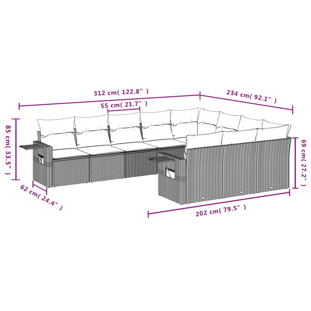 Set canapele de grădină cu perne, 10 piese, negru, poliratan GartenMobel Dekor