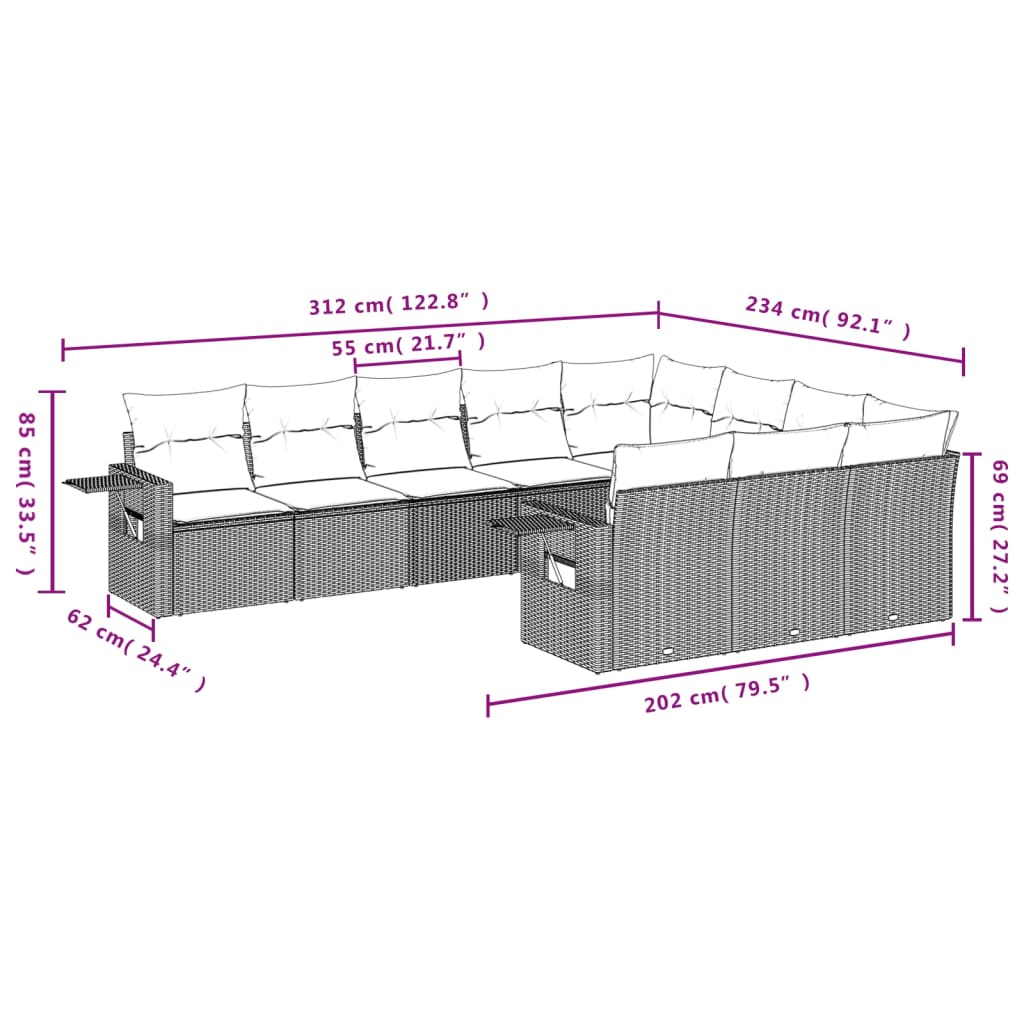 Set canapele de grădină cu perne, 10 piese, negru, poliratan GartenMobel Dekor