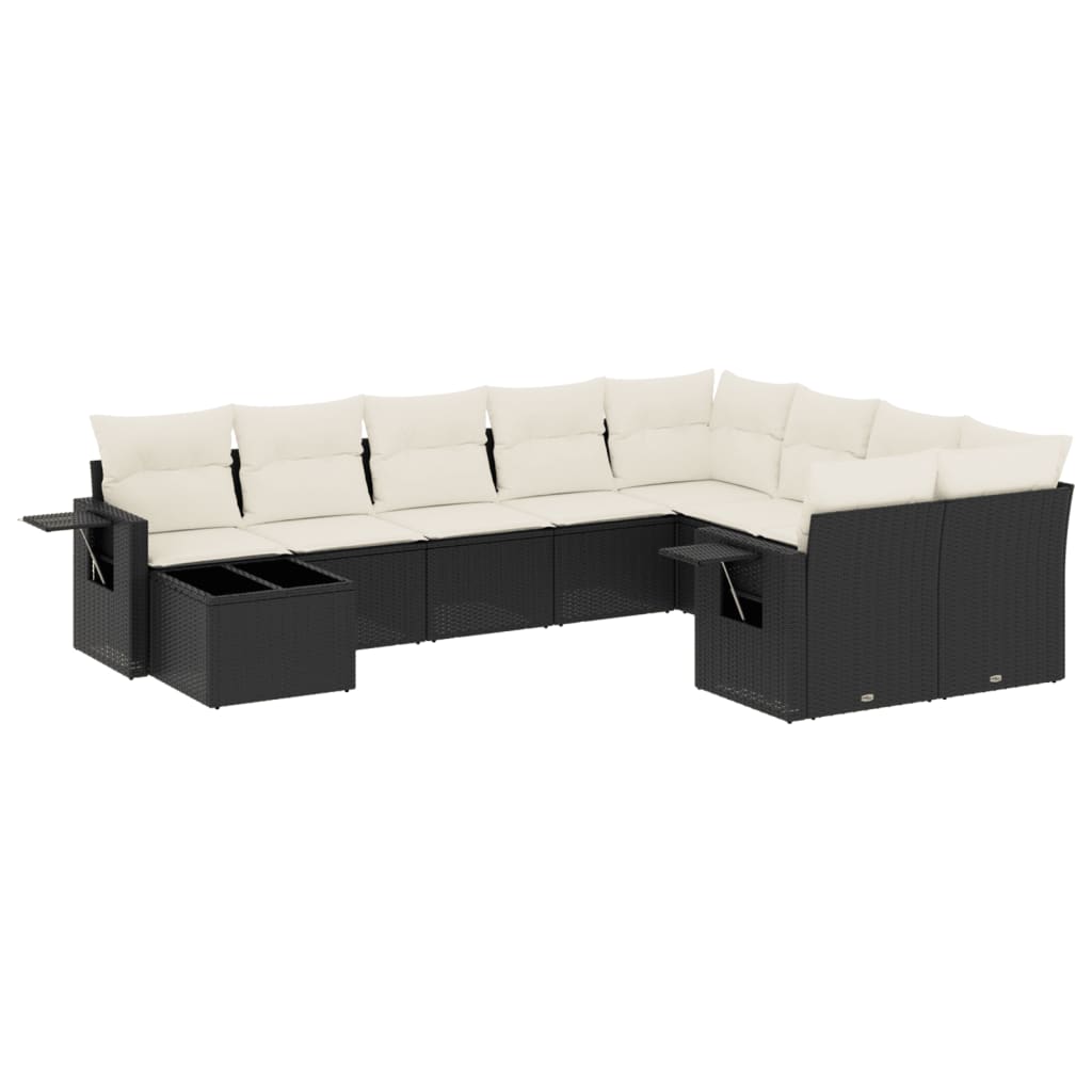 Set canapele de grădină cu perne, 10 piese, negru, poliratan GartenMobel Dekor