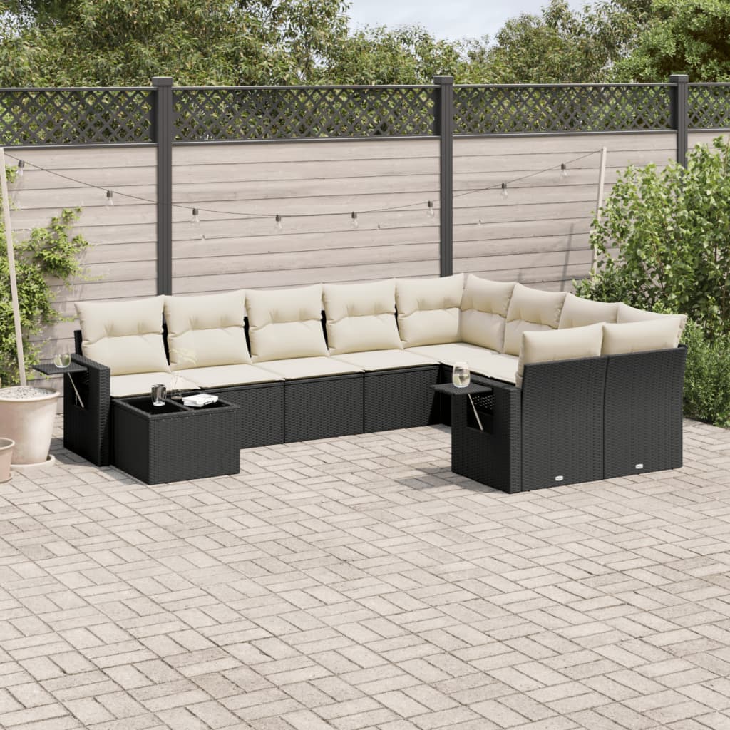 Set canapele de grădină cu perne, 10 piese, negru, poliratan GartenMobel Dekor