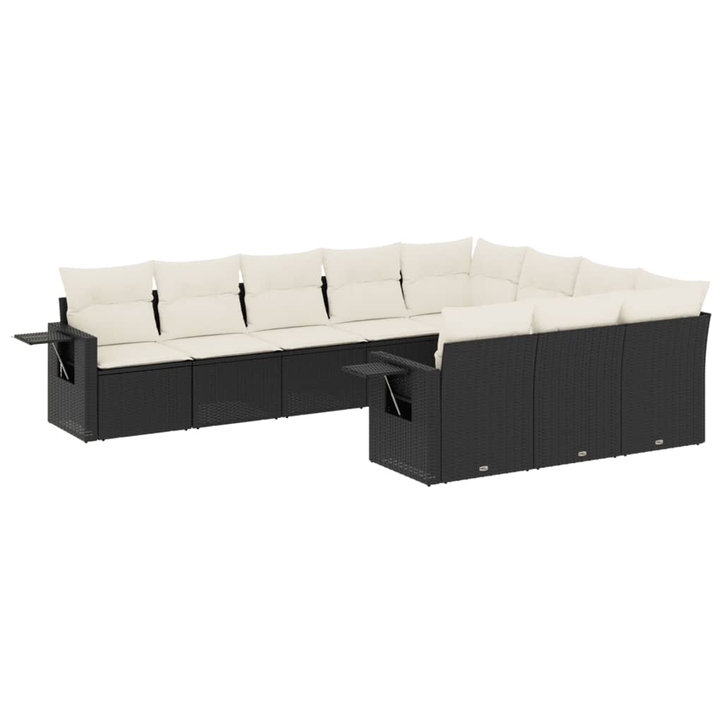 Set canapele de grădină cu perne, 10 piese, negru, poliratan GartenMobel Dekor