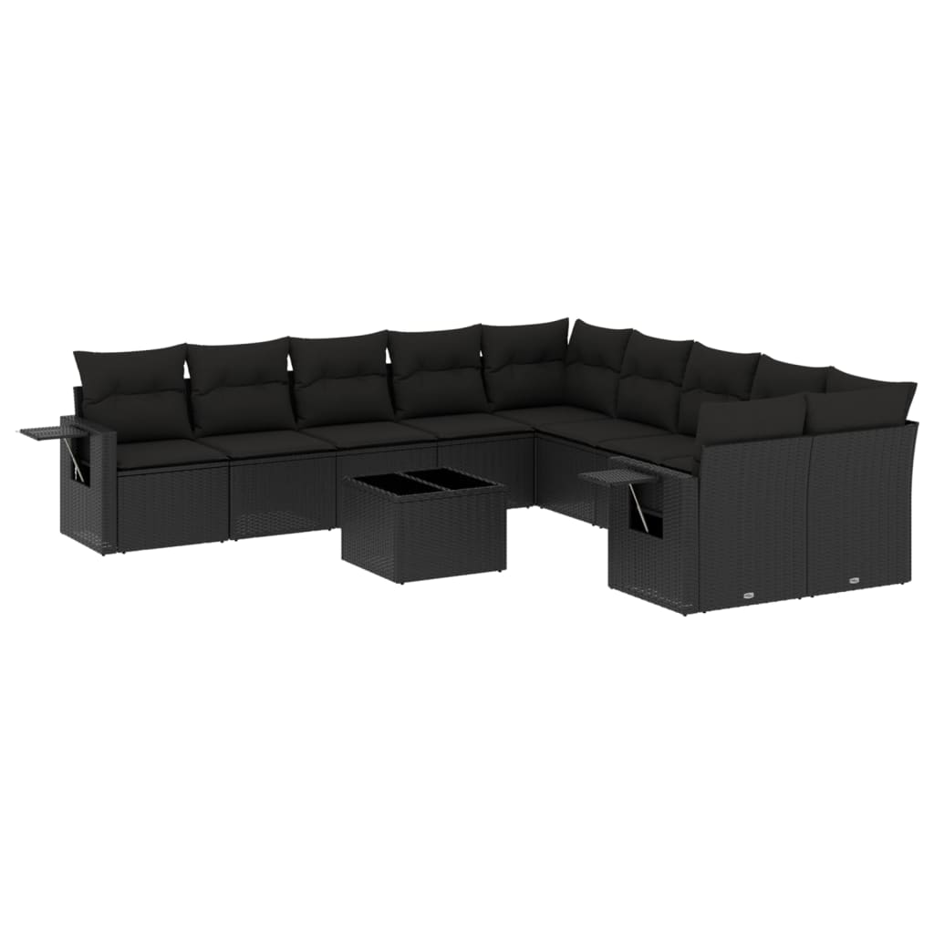 Set canapele de grădină cu perne, 11 piese, negru, poliratan GartenMobel Dekor
