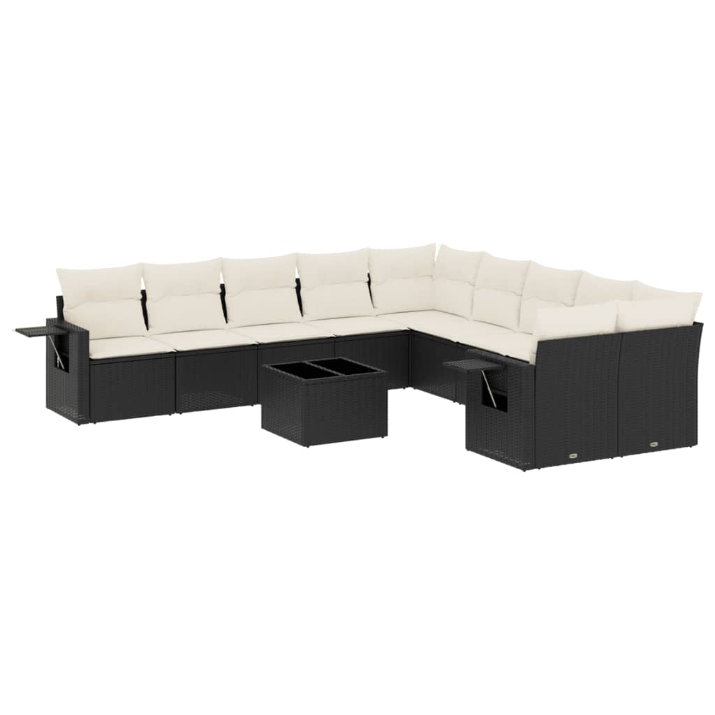 Set canapele de grădină cu perne, 11 piese, negru, poliratan GartenMobel Dekor