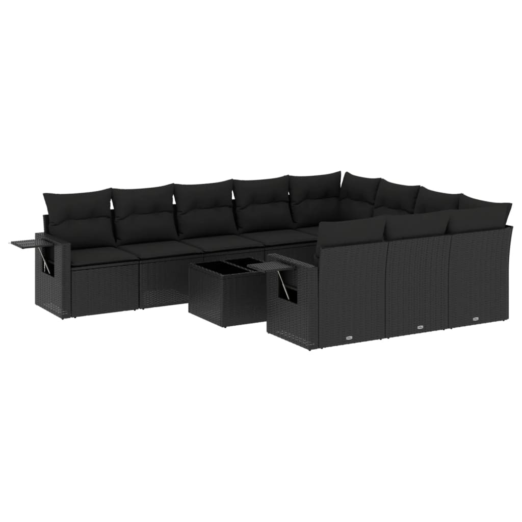 Set canapele de grădină cu perne, 11 piese, negru, poliratan GartenMobel Dekor