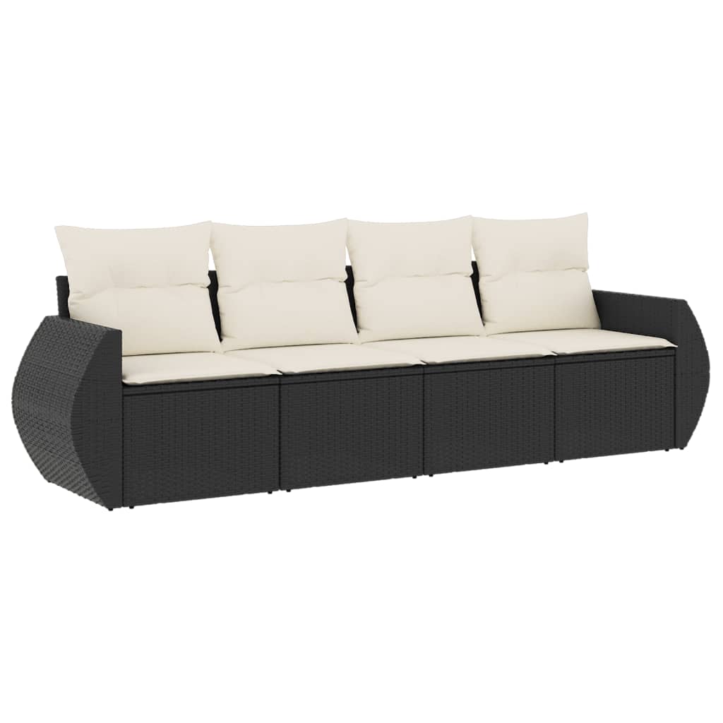 Set mobilier de grădină cu perne, 4 piese, negru, poliratan GartenMobel Dekor