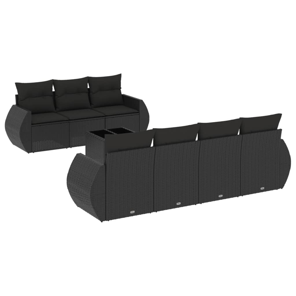 Set mobilier de grădină cu perne, 8 piese, negru, poliratan GartenMobel Dekor
