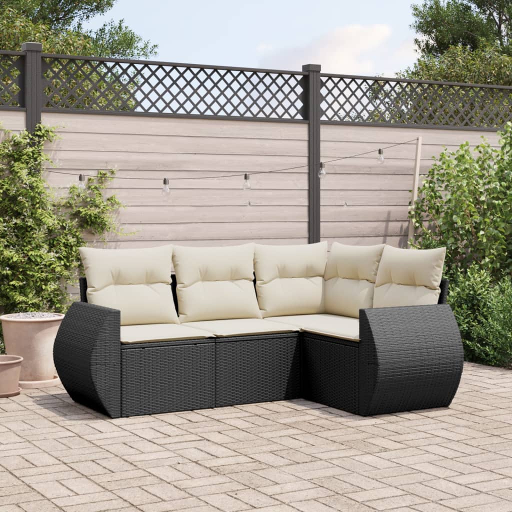 Set mobilier de grădină cu perne, 4 piese, negru, poliratan GartenMobel Dekor