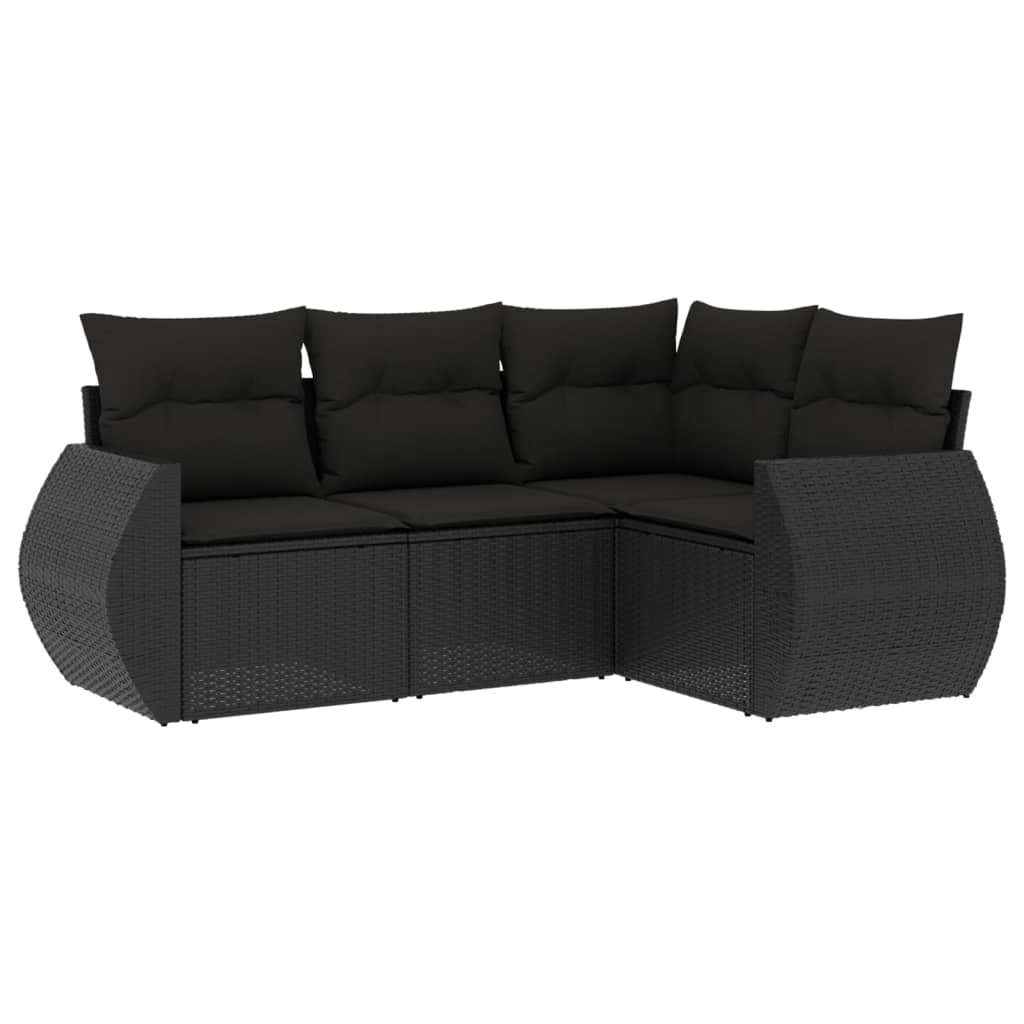 Set mobilier de grădină cu perne, 4 piese, negru, poliratan GartenMobel Dekor