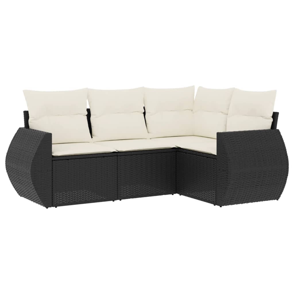 Set mobilier de grădină cu perne, 4 piese, negru, poliratan GartenMobel Dekor