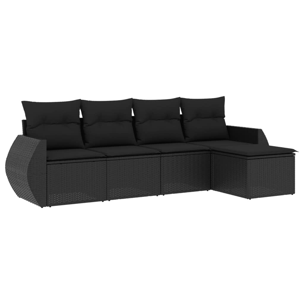 Set mobilier de grădină cu perne, 5 piese, negru, poliratan GartenMobel Dekor