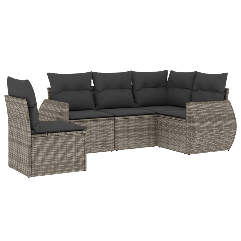 Set canapea de grădină cu perne, 5 piese, gri, poliratan GartenMobel Dekor