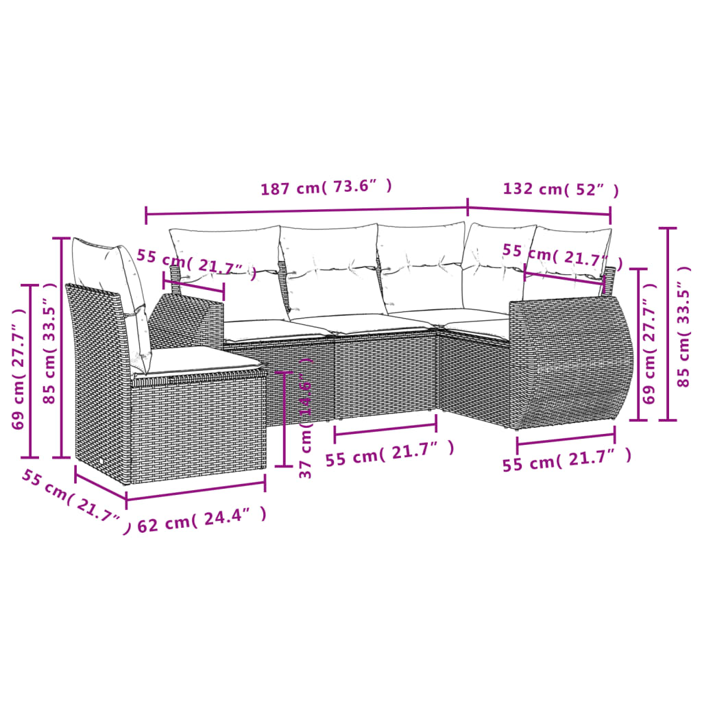 Set canapea de grădină cu perne, 5 piese, gri, poliratan GartenMobel Dekor