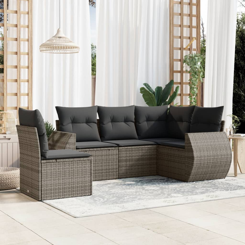 Set canapea de grădină cu perne, 5 piese, gri, poliratan GartenMobel Dekor