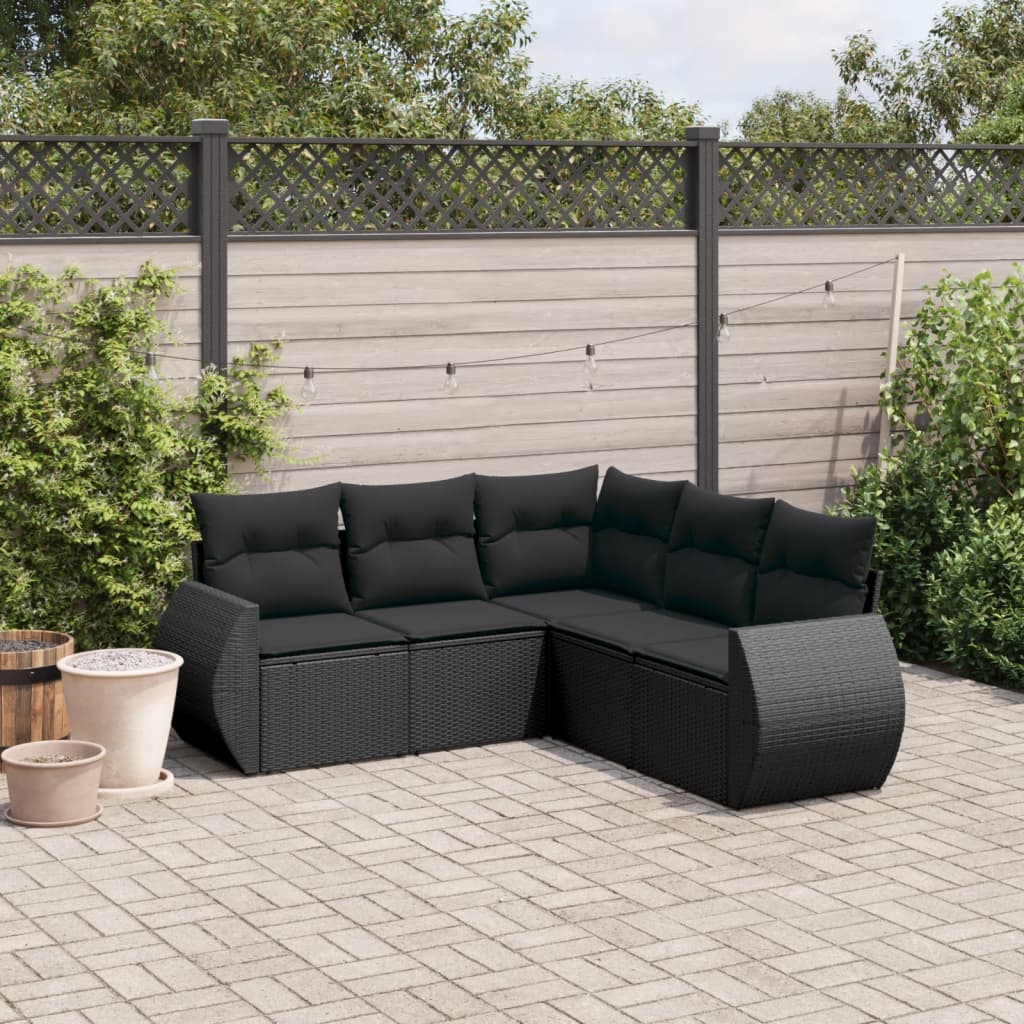 Set mobilier de grădină cu perne, 5 piese, negru, poliratan GartenMobel Dekor