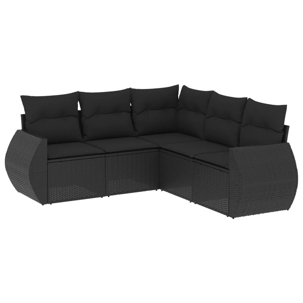 Set mobilier de grădină cu perne, 5 piese, negru, poliratan GartenMobel Dekor
